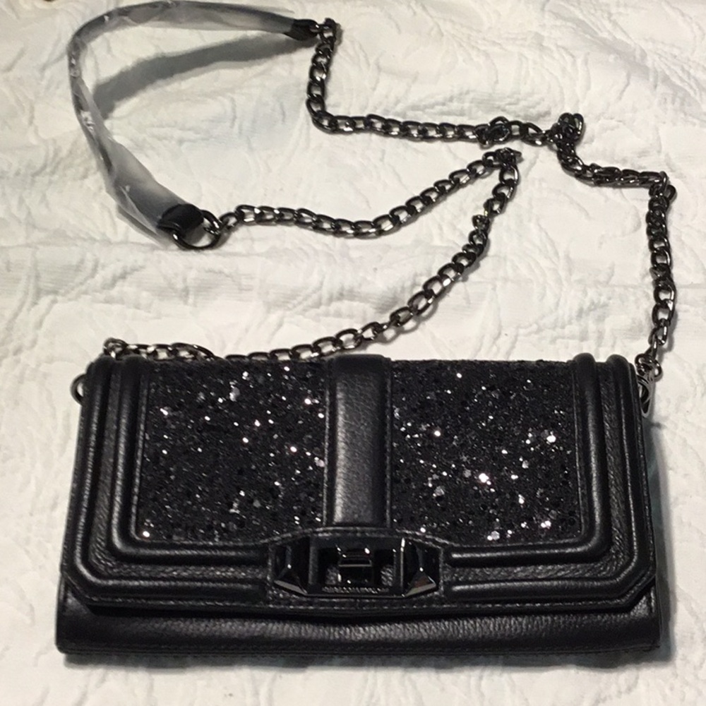 Rebecca Minkoff Black Glitter Chain Strap Bag